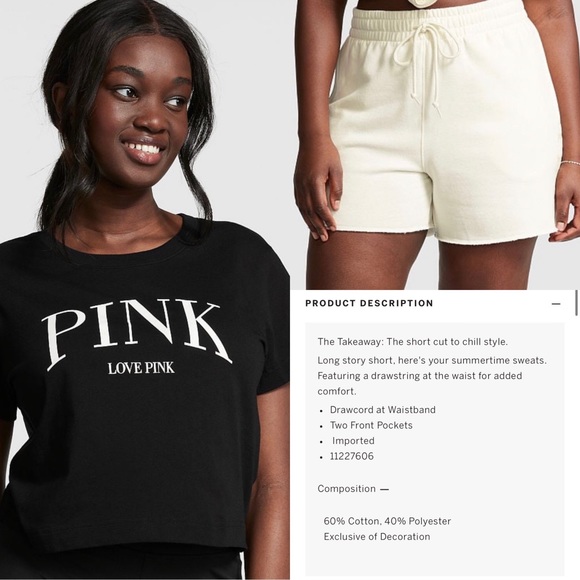 PINK Victoria's Secret Pants - Victoria’s Secret Pink SET Creamer 5” Sweat Shorts & Black Short Sleeve Tee